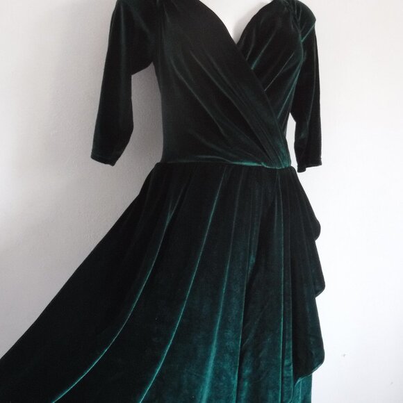 NWT Pinup Girl Clothing Monica Green Velvet Swing Dress Size L - Picture 4 of 8